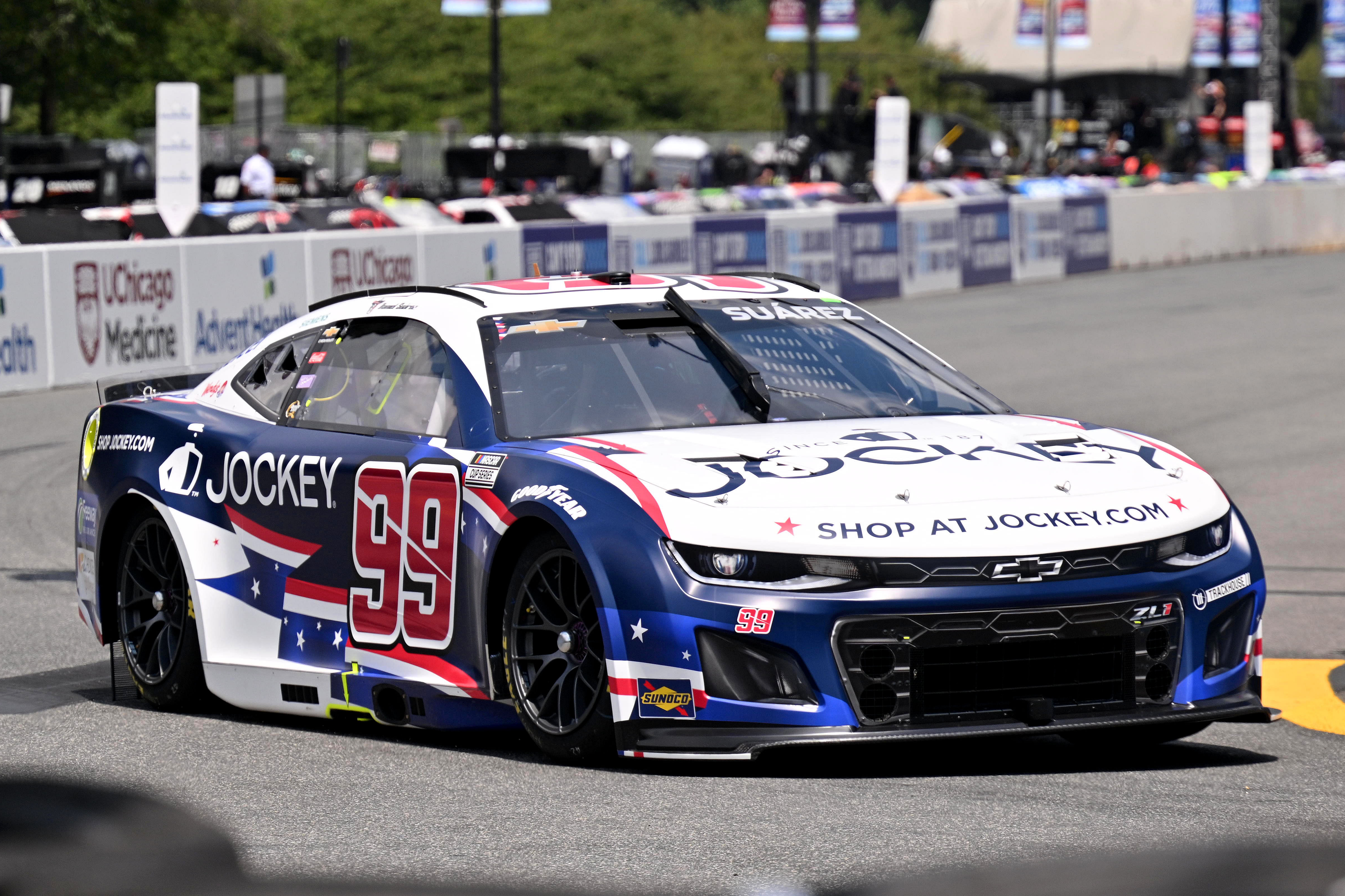 Daniel Suarez drives the #99 Chevrolet Camaro for Trackhouse Racing - Source: Imagn